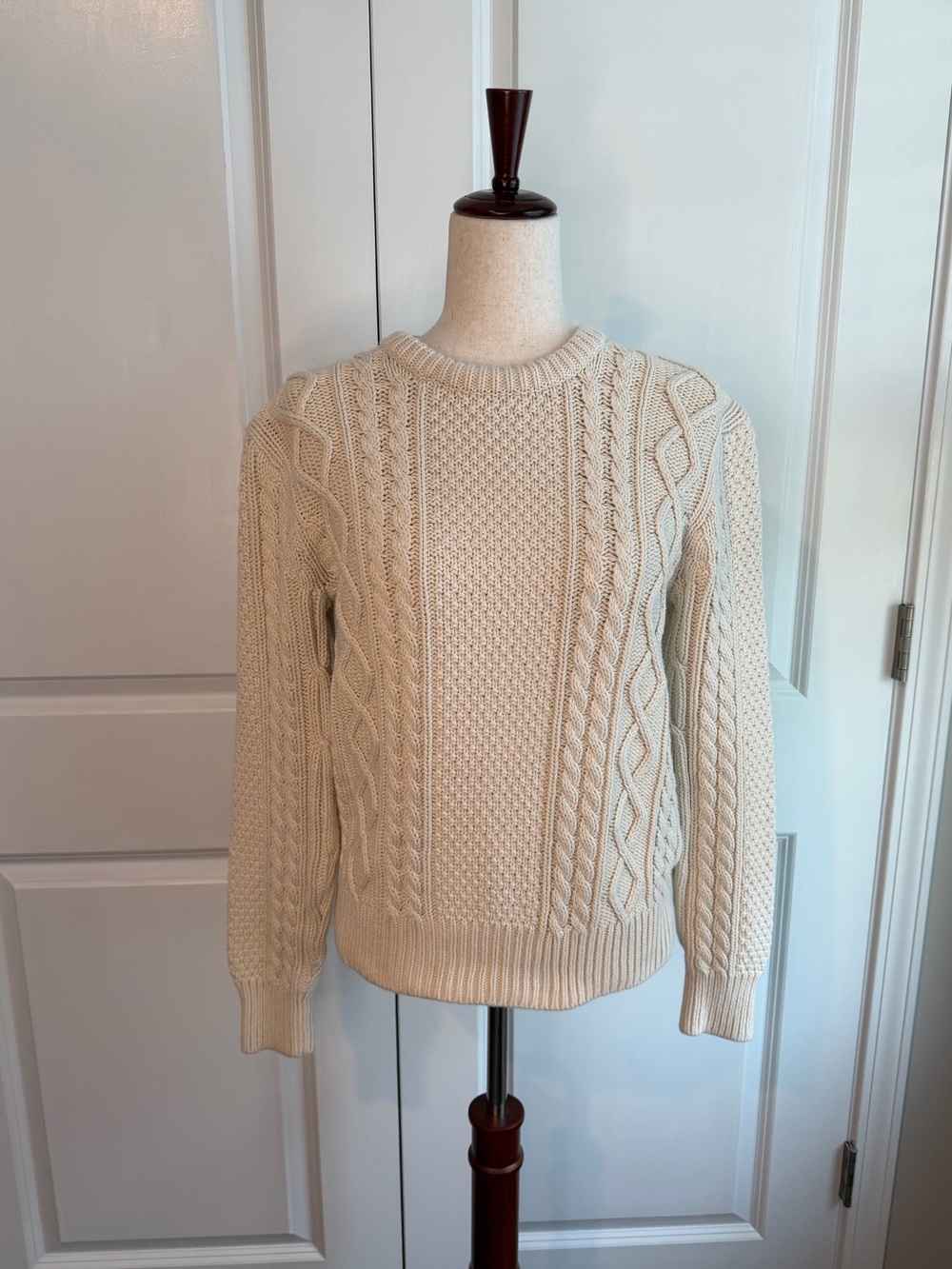 J.Crew Women’s 100% Cotton Cable Knit Fisherman Sweater Cream Ivory Aran Size S